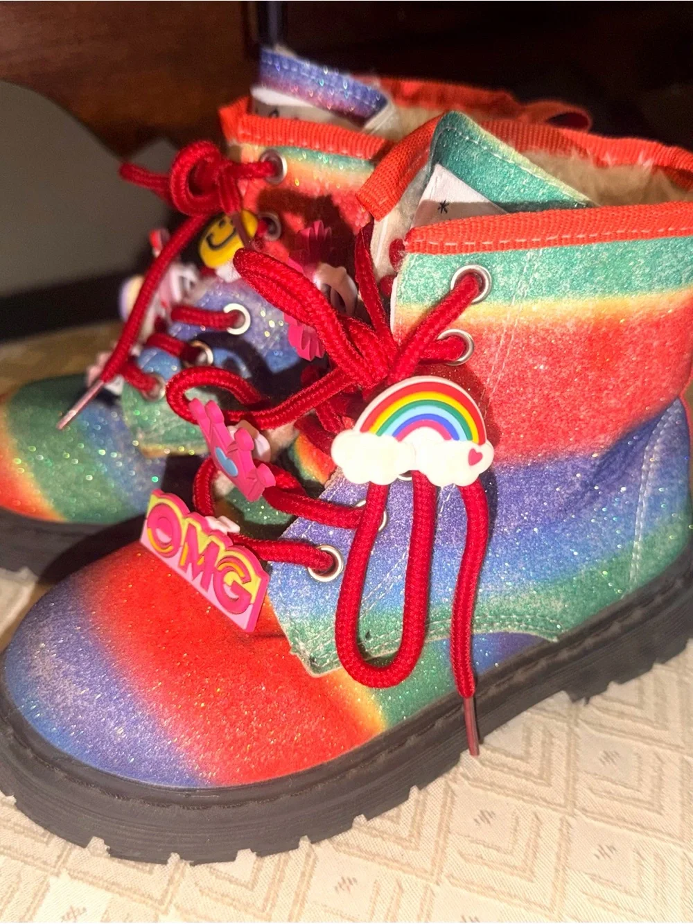 Lola & The Boys Toddler OMBRE RAINBOW Sparkly Glitter CHARM BOOTS Sz 30 (12c)